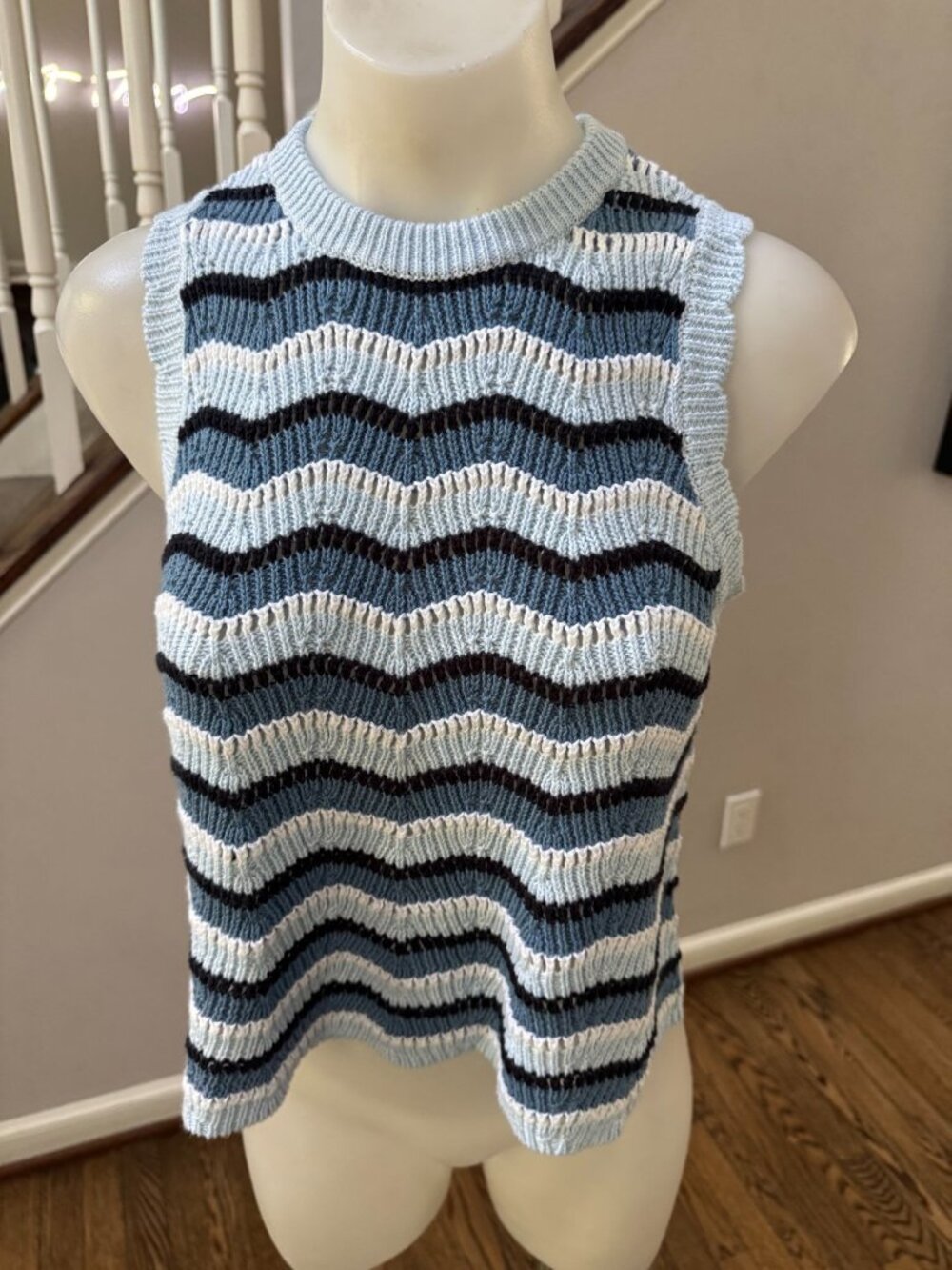 Autumn Cashmere Zig Zag Stitch Tank Sweater Blues Combo Size Xs
